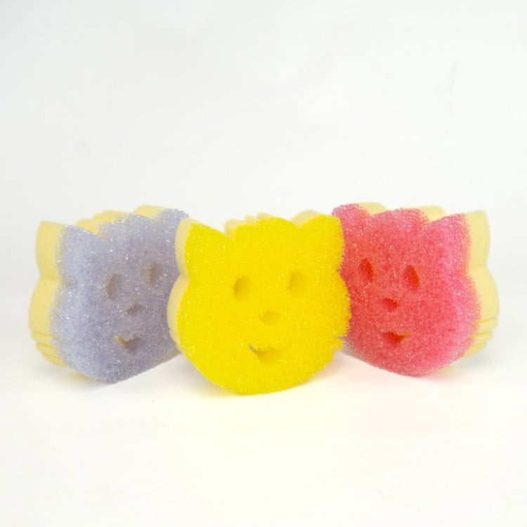 Cat shaped sponges out of packaging front view