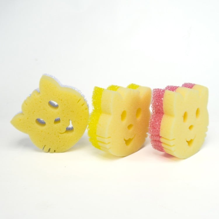 Cat shaped sponges out of packaging back view